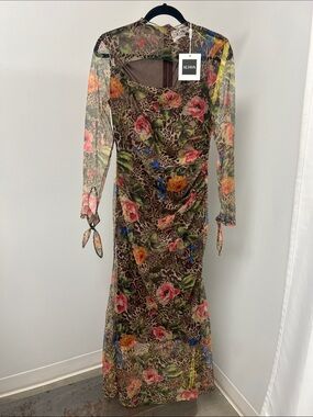 Alava Floral Leopard-Print Long Sleeve Mesh Dress - Multicolor